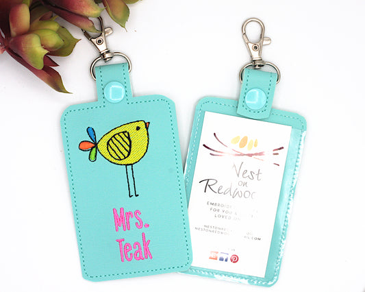 Personalized Boho Bird Badge ID Card Holder