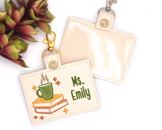 Personalized Books and Coffee Horizontal Badge ID Card Holder