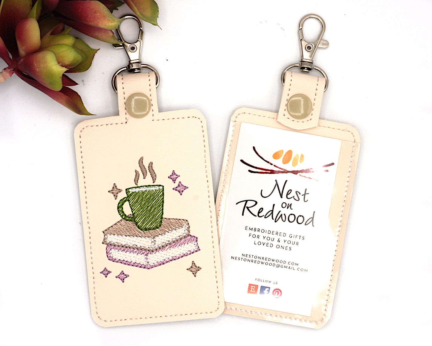 Books and Coffee Vertical Badge ID Card Holder