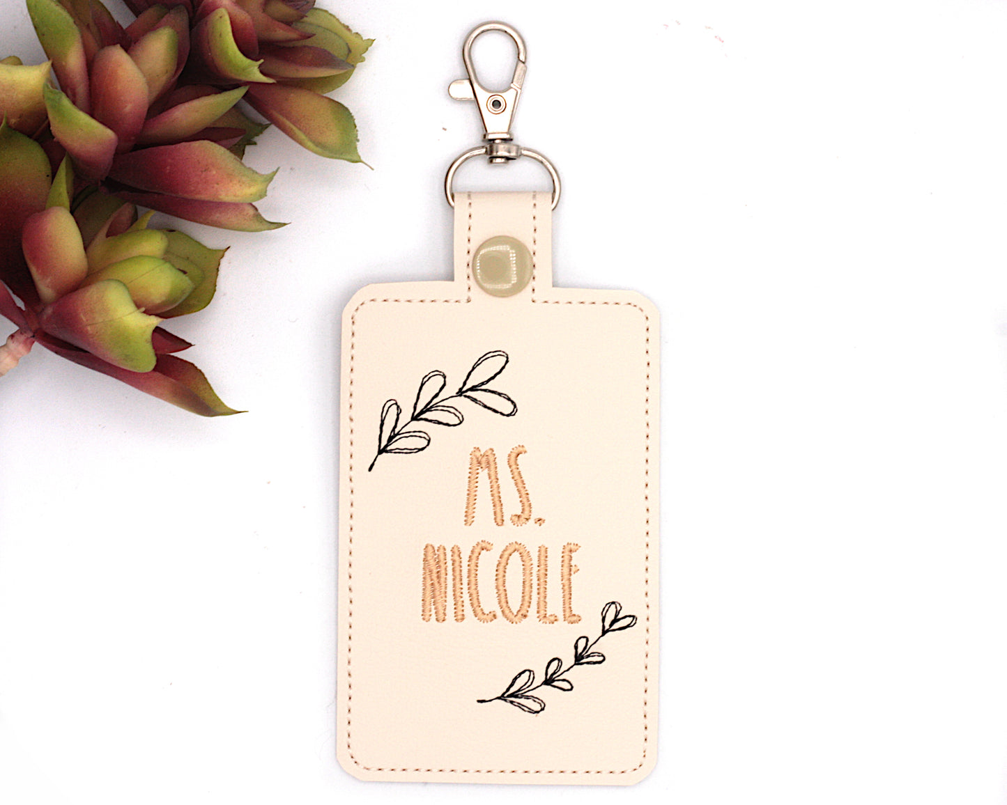 Personalized Leaves Frame Vertical Badge Holder
