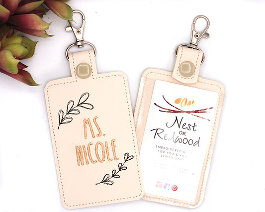 Personalized Leaves Frame Vertical Badge Holder