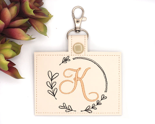 Personalized Monogram Leaf Wreath Horizontal Badge ID Card Holder