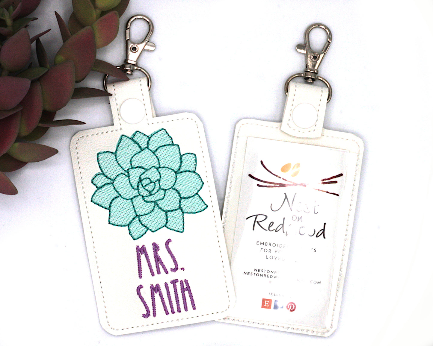 Personalized Succulent Vertical Badge ID Card Holder