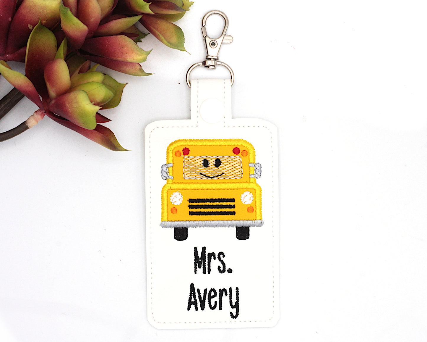Personalized School Bus Vertical Badge ID Card Holder