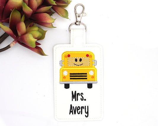 Personalized School Bus Vertical Badge ID Card Holder