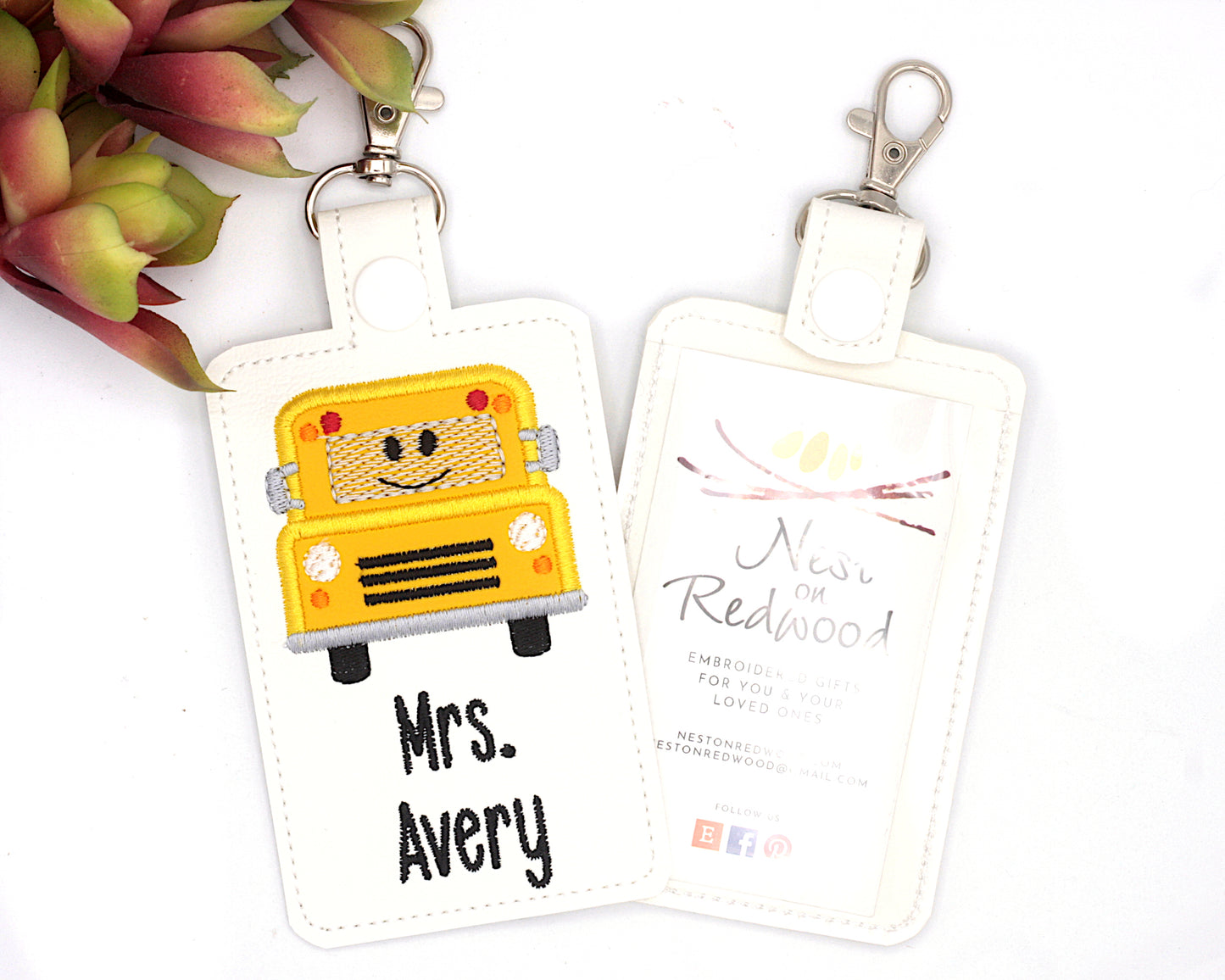Personalized School Bus Vertical Badge ID Card Holder