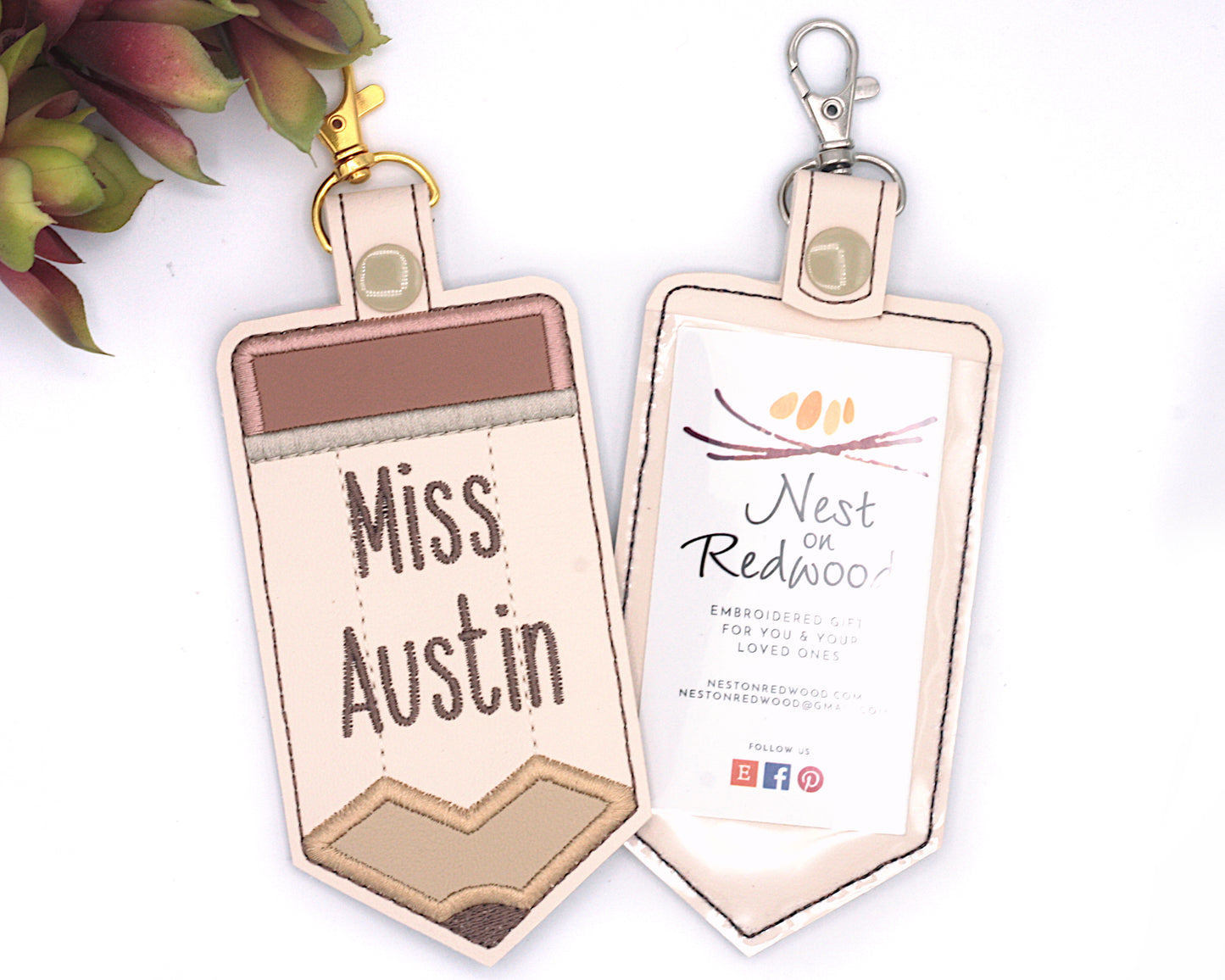 Personalized Neutral Pencil Vertical Badge ID Card Holder