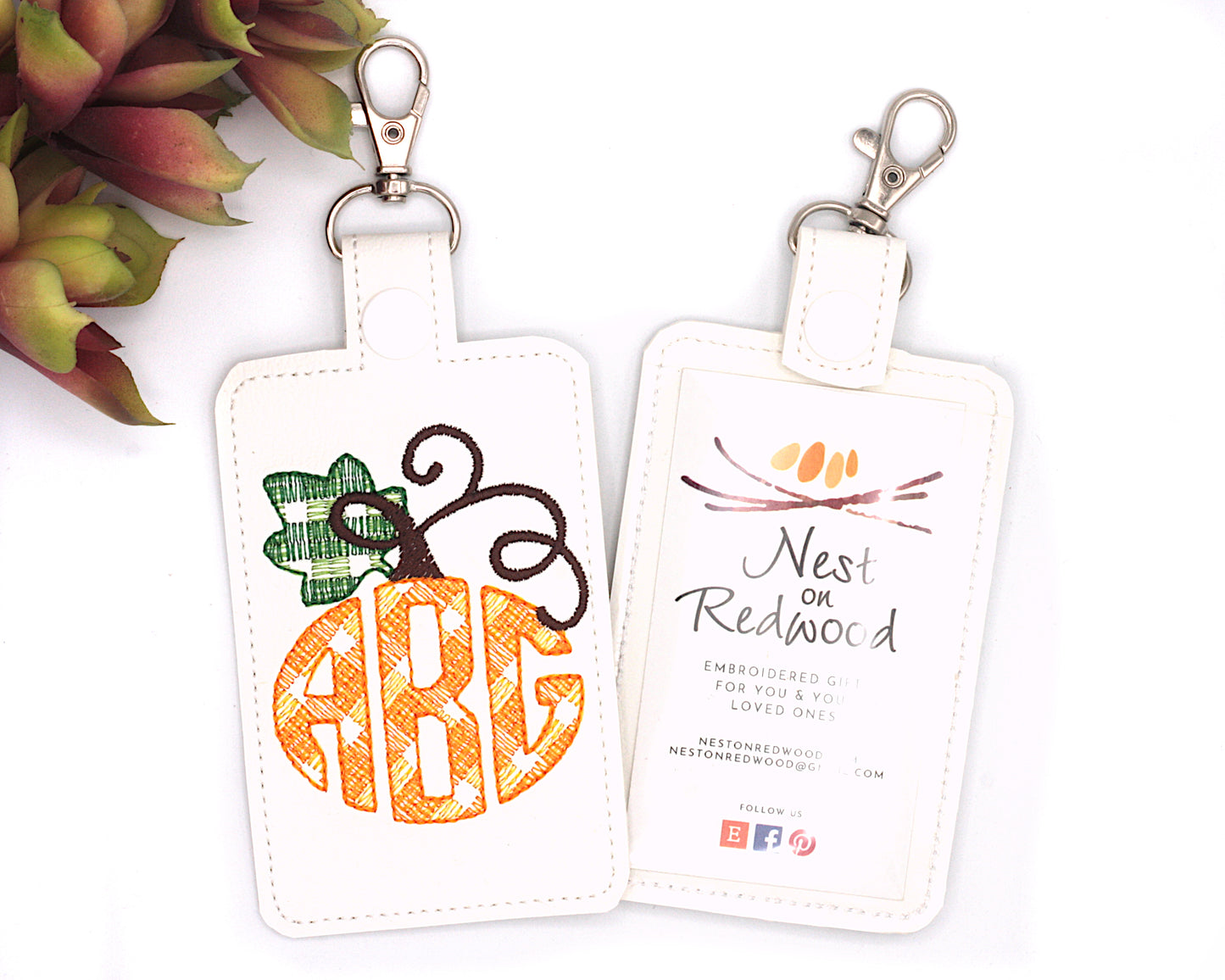 Personalized Pumpkin Monogram Badge ID Card Holder