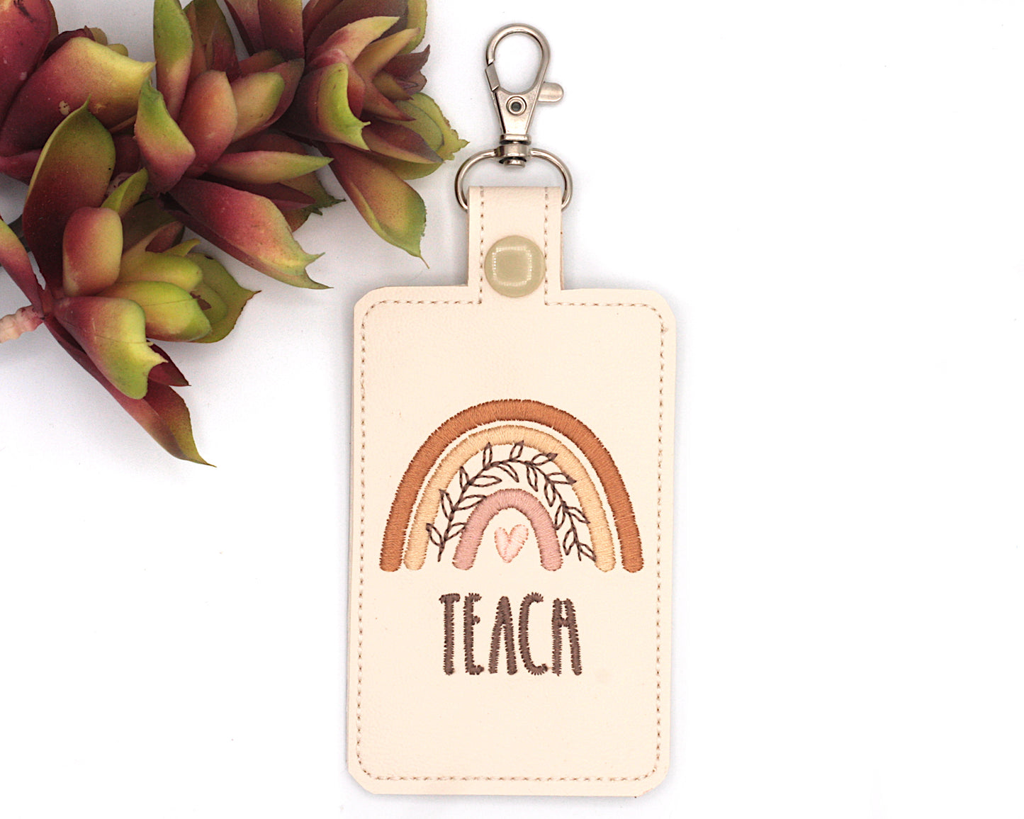 Brown Boho Rainbow Teach Badge ID Card Holder
