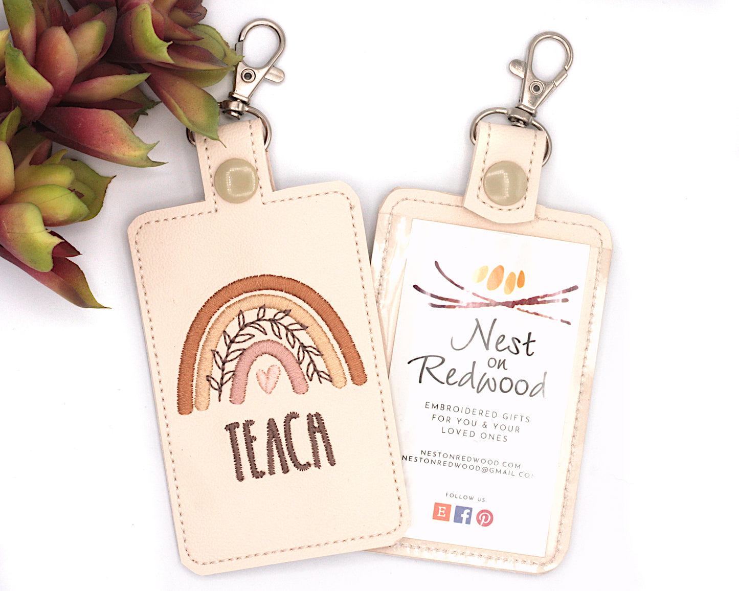 Brown Boho Rainbow Teach Badge ID Card Holder