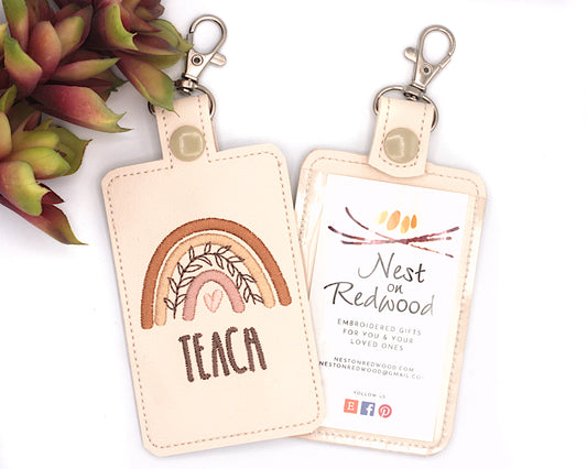 Brown Boho Rainbow Teach Badge ID Card Holder