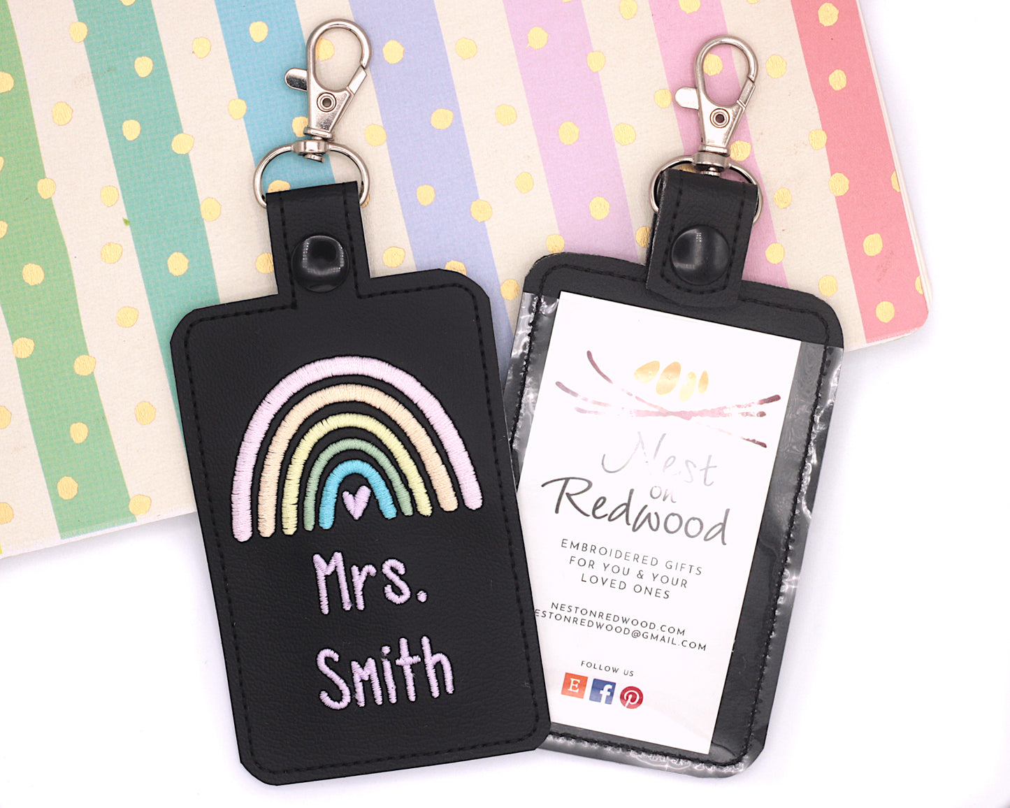 Personalized Pastel Rainbow ID Badge Holder