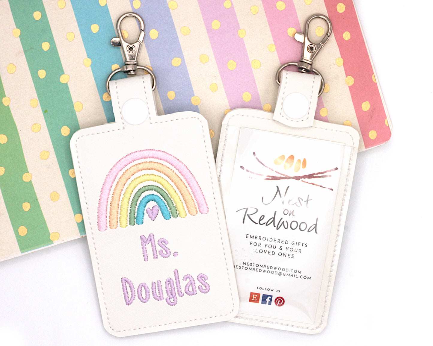 Personalized Pastel Rainbow ID Badge Holder