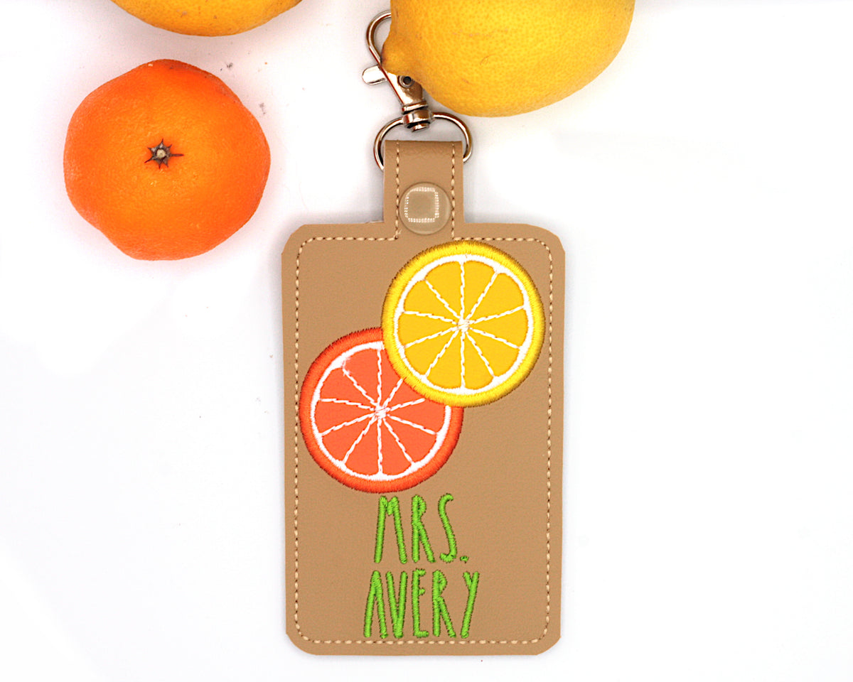 Personalized Orange and Lemon Vertical Badge ID Card Holder