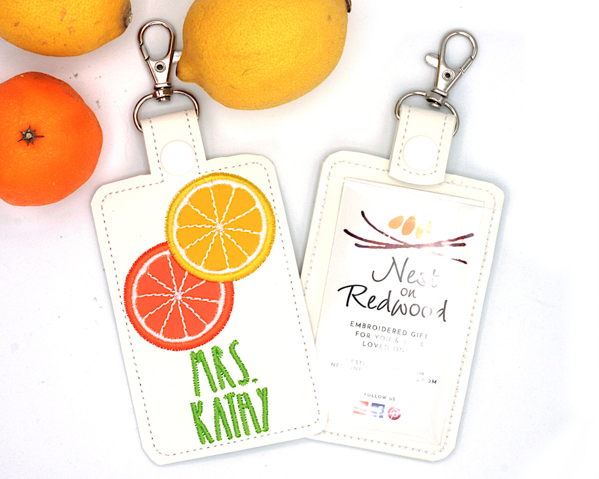 Personalized Orange and Lemon Vertical Badge ID Card Holder