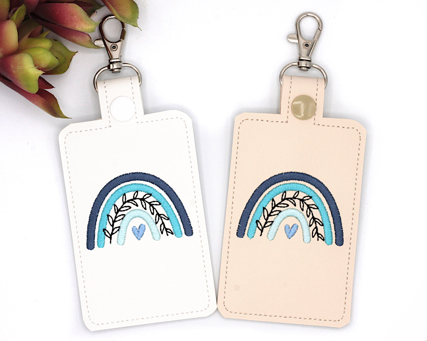 Blue Boho Rainbow with Leaves Vertical Badge ID Card Holder