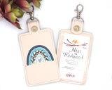 Blue Boho Rainbow with Leaves Vertical Badge ID Card Holder