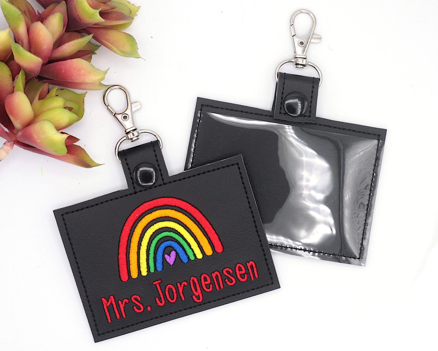 Personalized Bright Boho Rainbow Horizontal Badge ID Card Holder