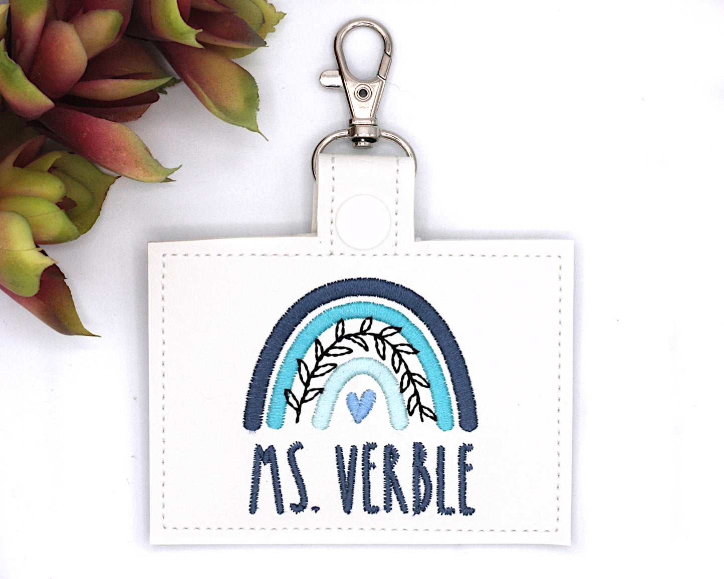 Blue Boho Rainbow with Leaves Horizontal Badge ID Card Holder