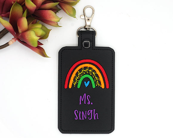 Personalized Primary Rainbow with Leaves Vertical Badge ID Card Holder