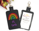Personalized Primary Rainbow with Leaves Vertical Badge ID Card Holder
