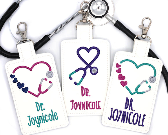 Personalized Stethoscope Vertical Badge ID Card Holder