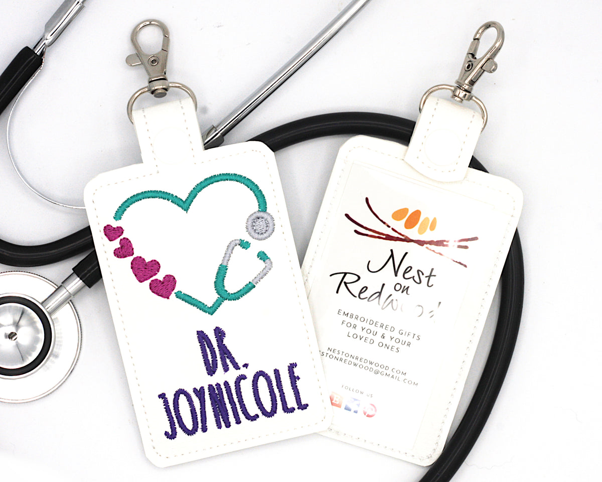 Personalized Stethoscope Vertical Badge ID Card Holder