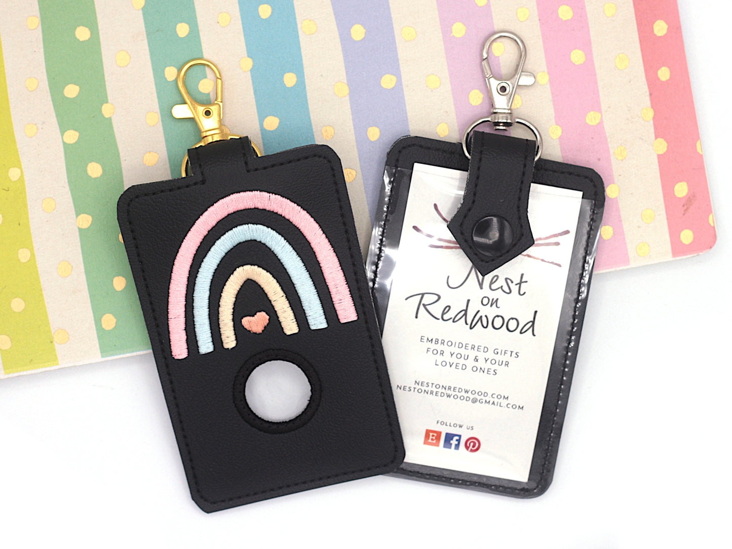Boho Rainbow Pink & Blue Vertical Alarm Badge ID Card Holder