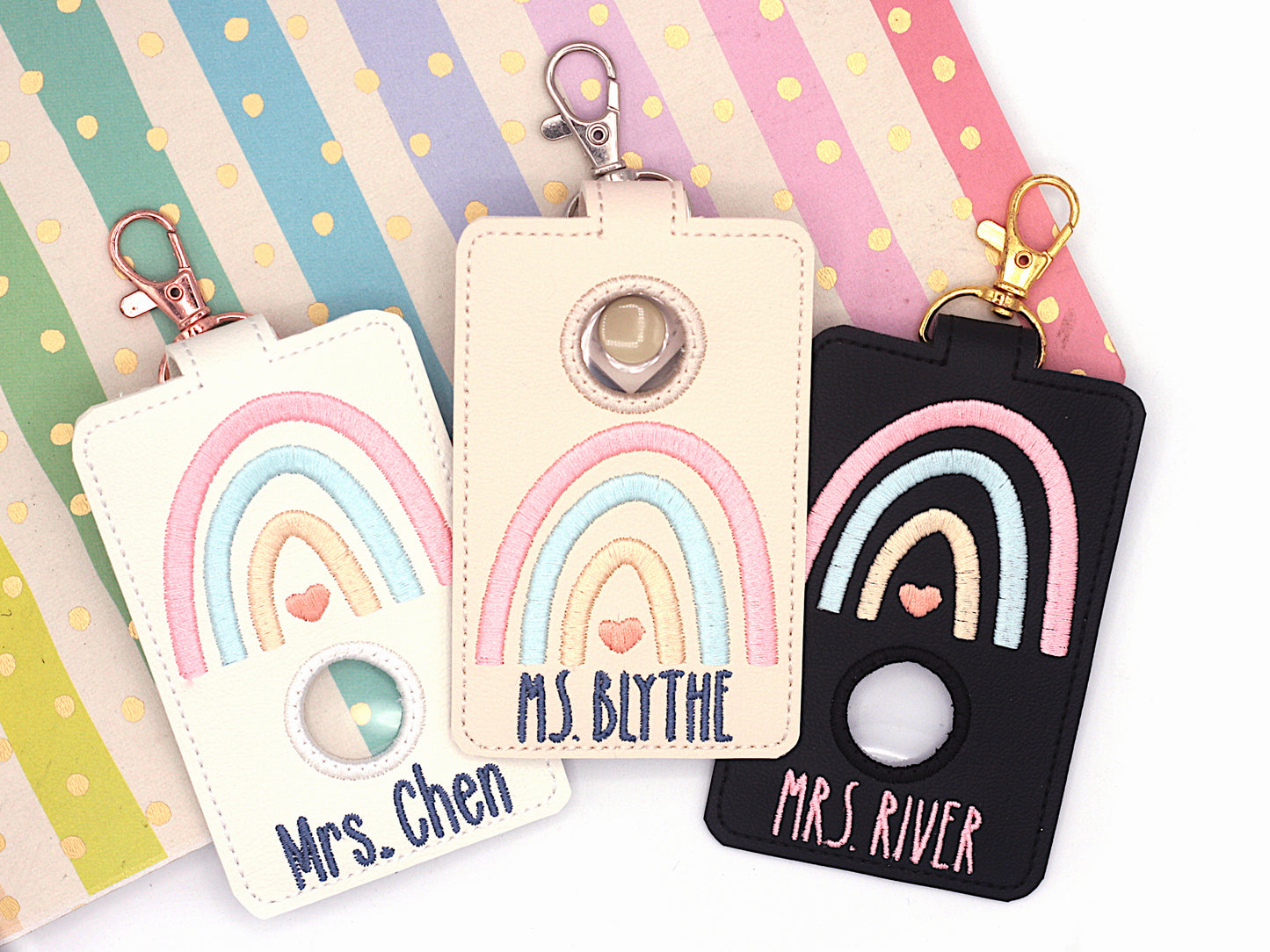 Personalized Boho Rainbow Pink & Blue Vertical Alarm Badge ID Card Holder