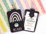 Personalized Boho Rainbow Pink & Blue Vertical Alarm Badge ID Card Holder