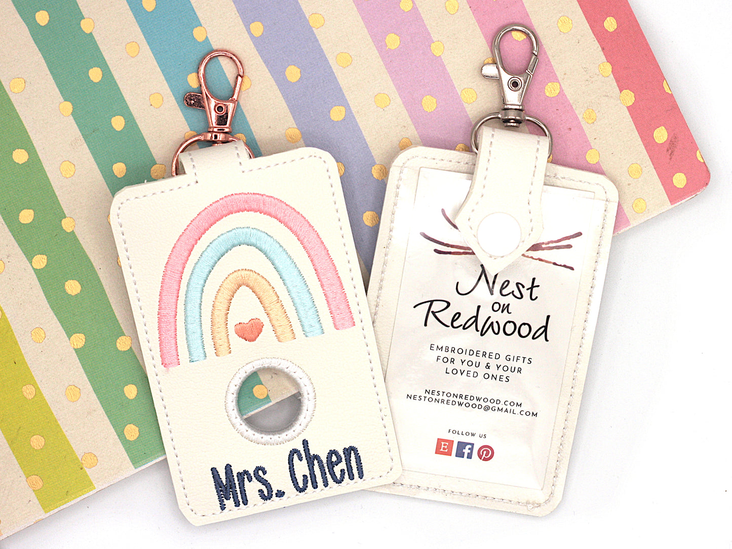 Personalized Boho Rainbow Pink & Blue Vertical Alarm Badge ID Card Holder
