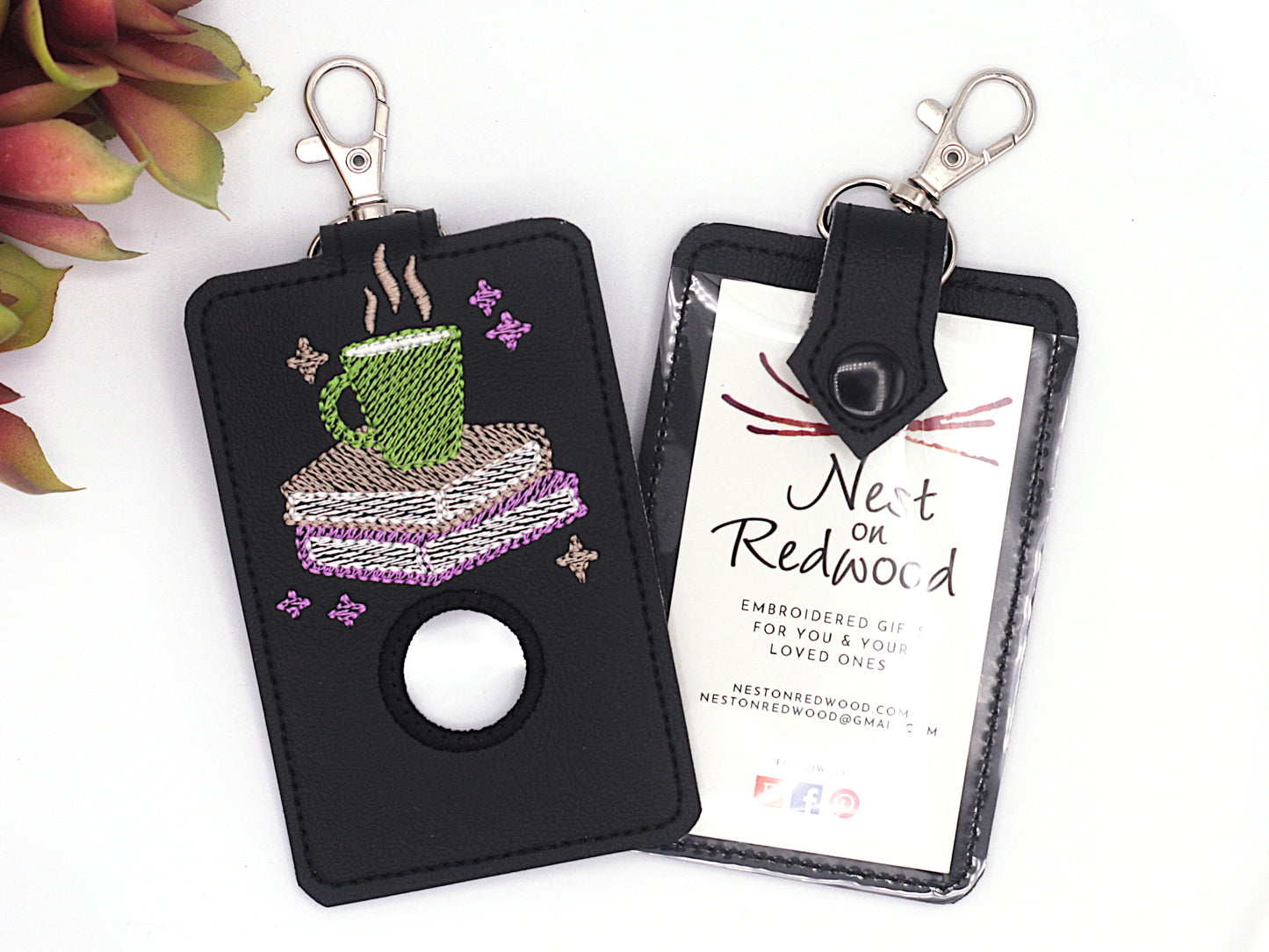 Books and Coffee Vertical Alarm Badge ID Card Holder