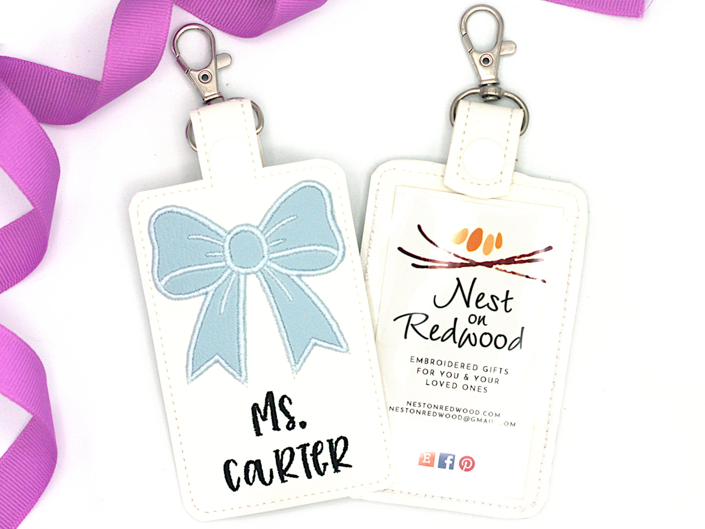 Personalized Bow Vertical Badge ID Card Holder