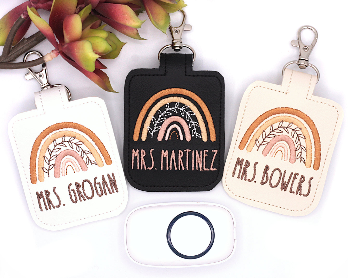 Personalized Neutral Browns Boho Leaves Rainbow Classroom Doorbell Holder