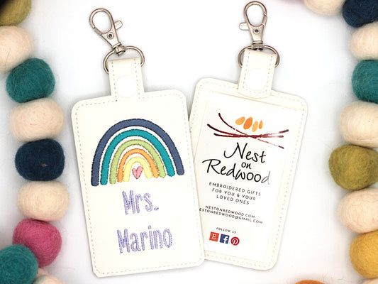Personalized Multicolored Rainbow Vertical Badge ID Card Holder