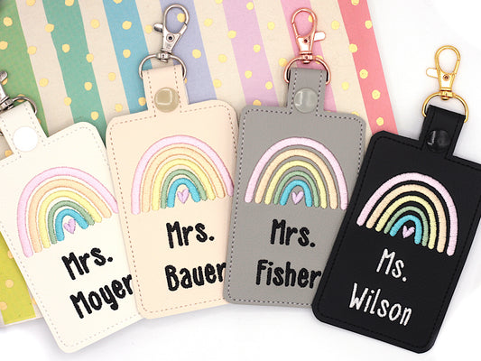 Personalized Pastel Rainbow ID Badge Holder