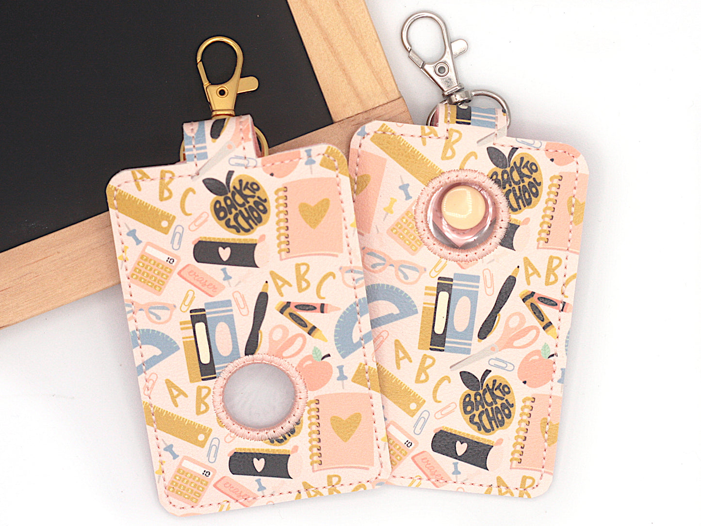 Peach School Supplies Alarm Badge ID Card Holder