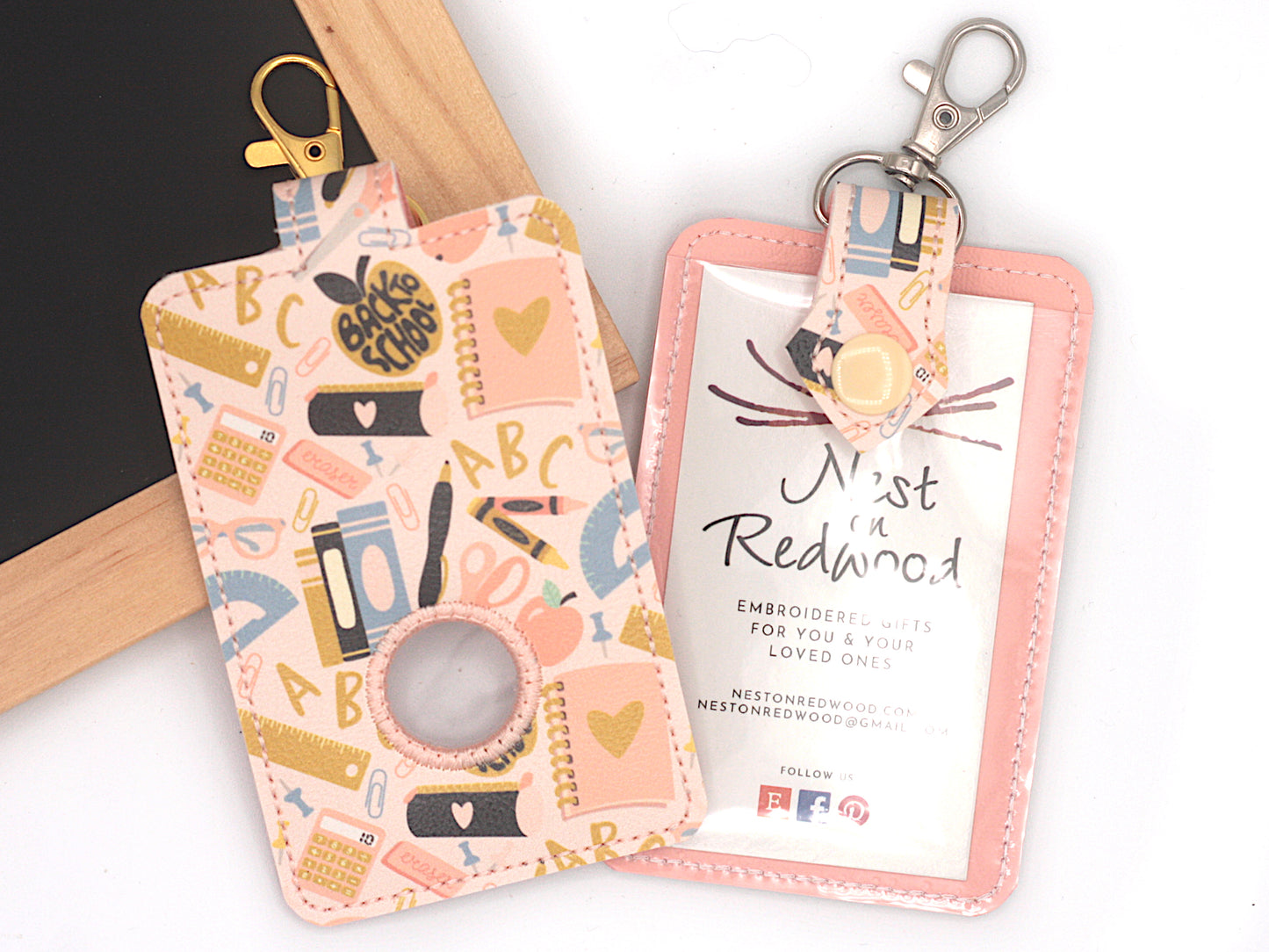 Peach School Supplies Alarm Badge ID Card Holder