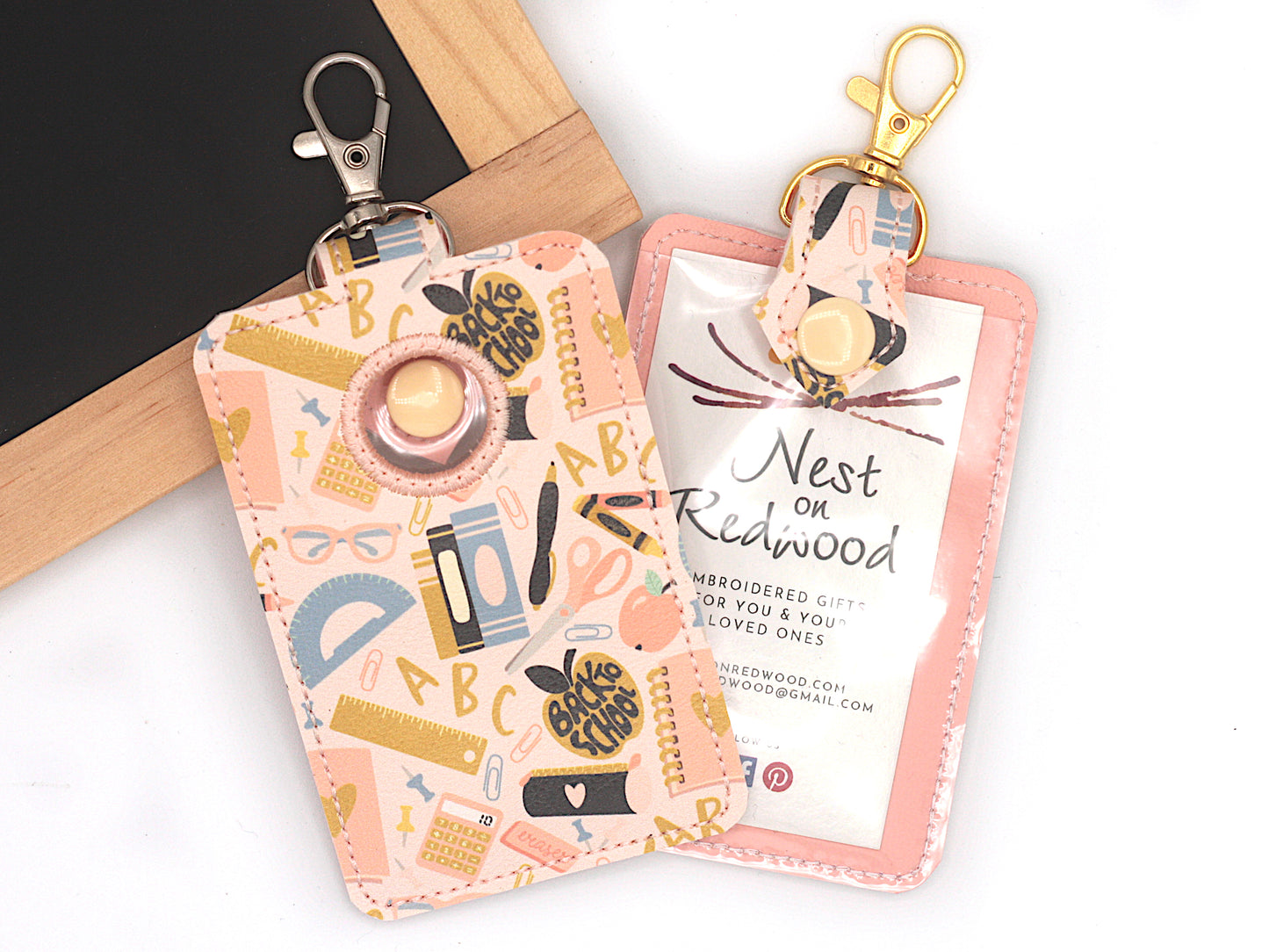 Peach School Supplies Alarm Badge ID Card Holder