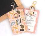 Peach School Supplies Alarm Badge ID Card Holder