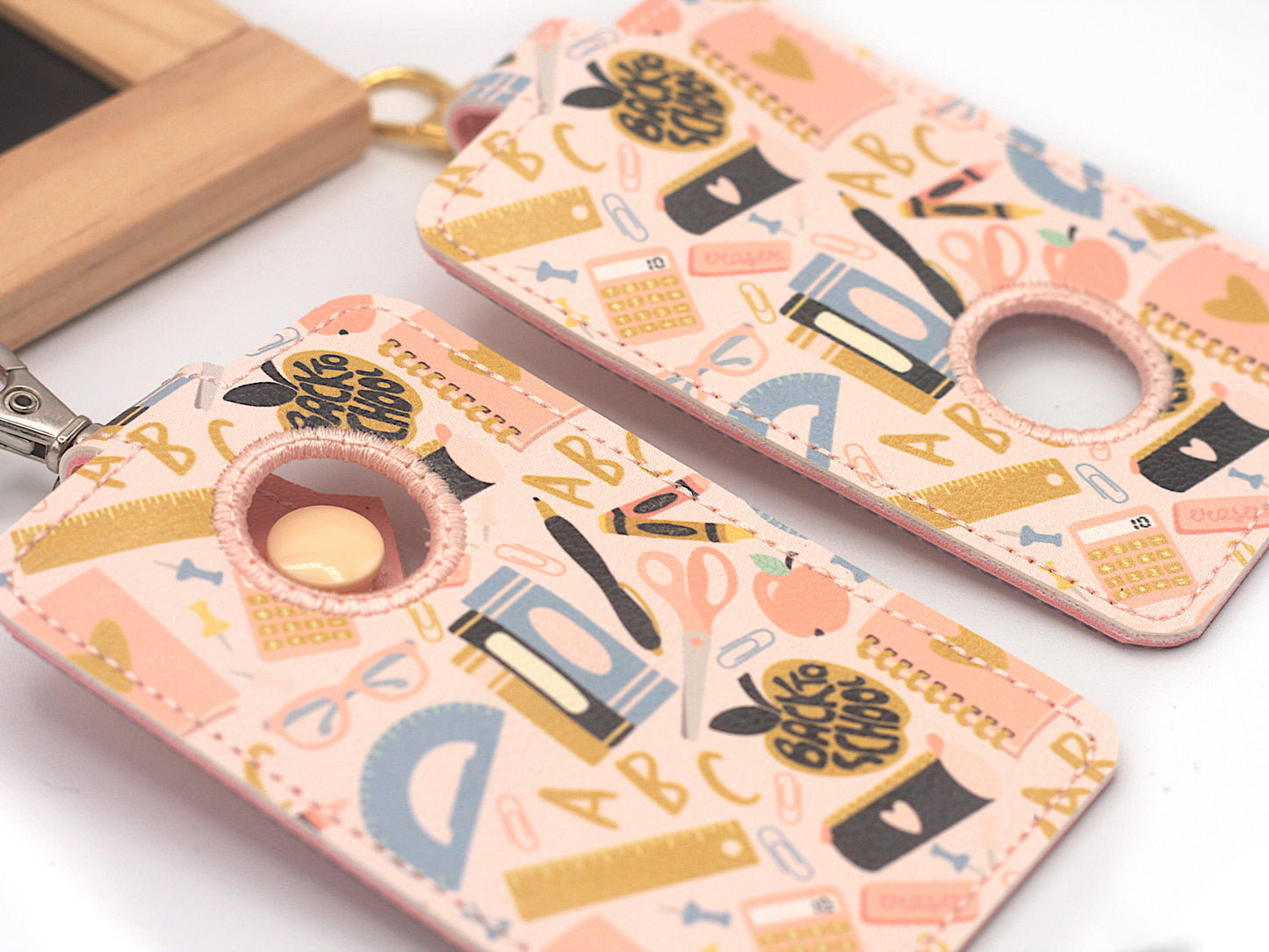 Peach School Supplies Alarm Badge ID Card Holder