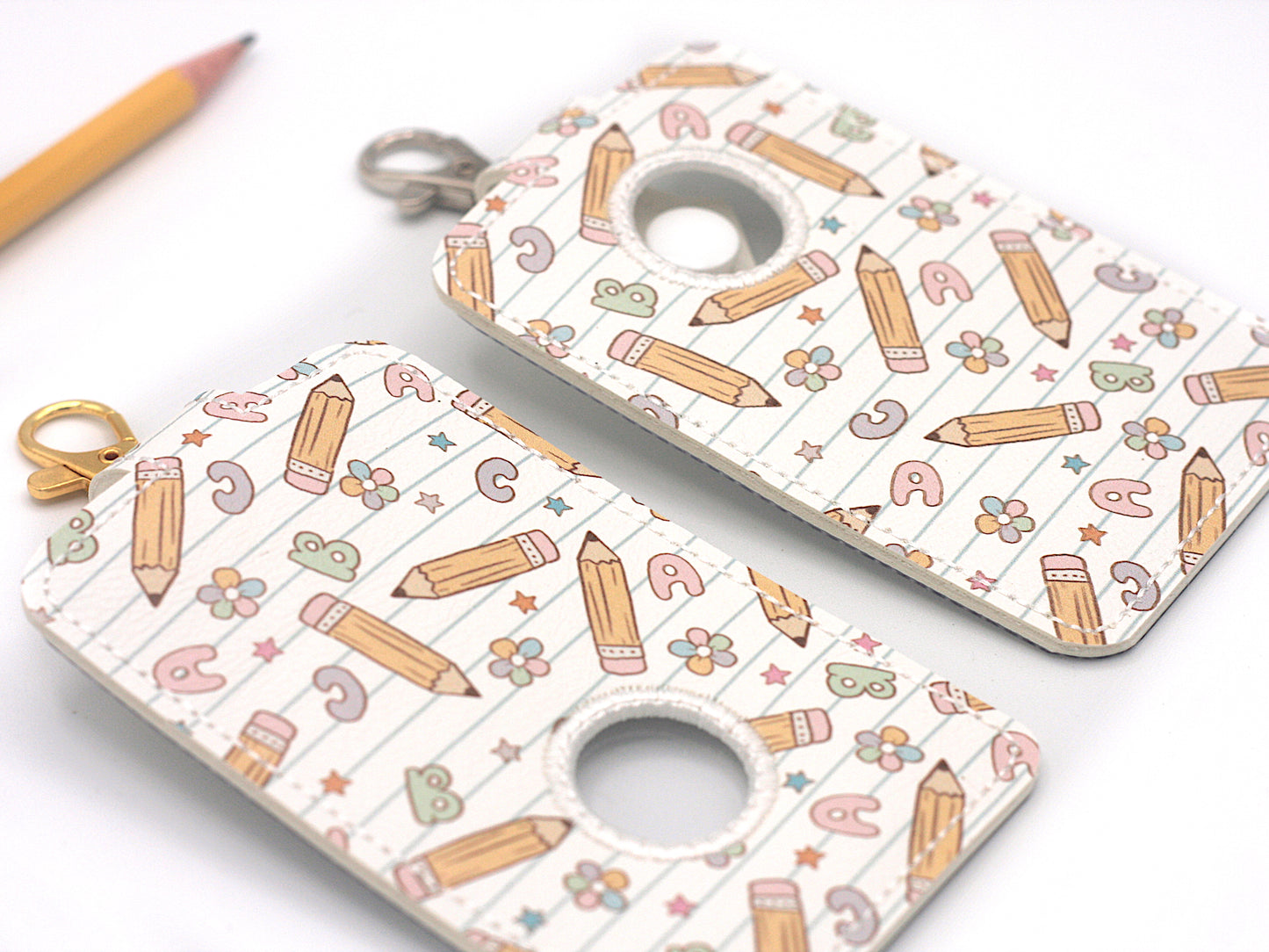 Pencils and Alphabet School Alarm Badge ID Card Holder