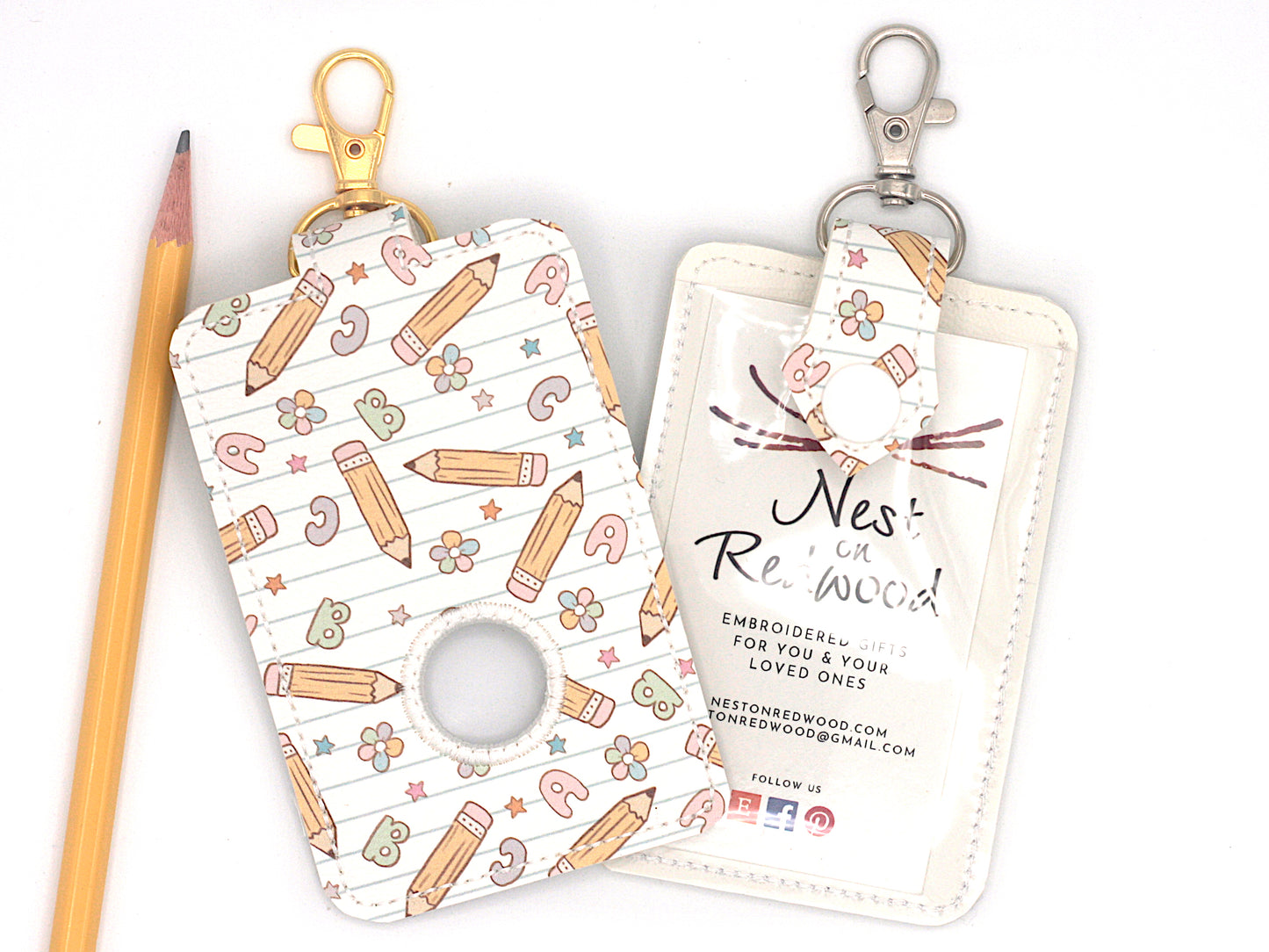 Pencils and Alphabet School Alarm Badge ID Card Holder