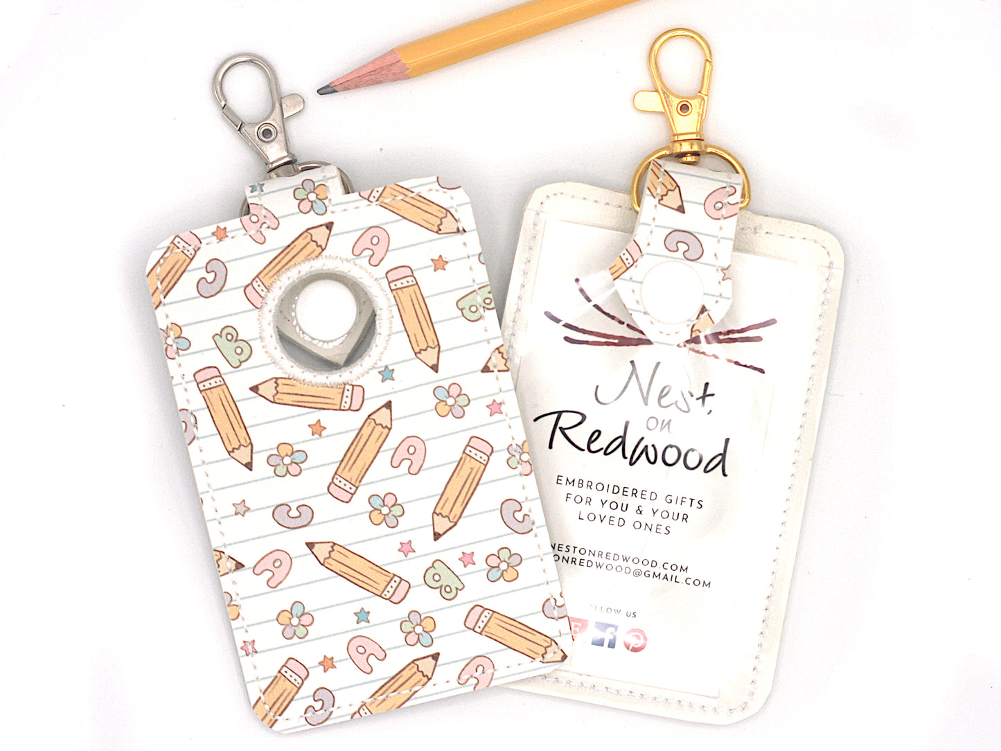 Pencils and Alphabet School Alarm Badge ID Card Holder