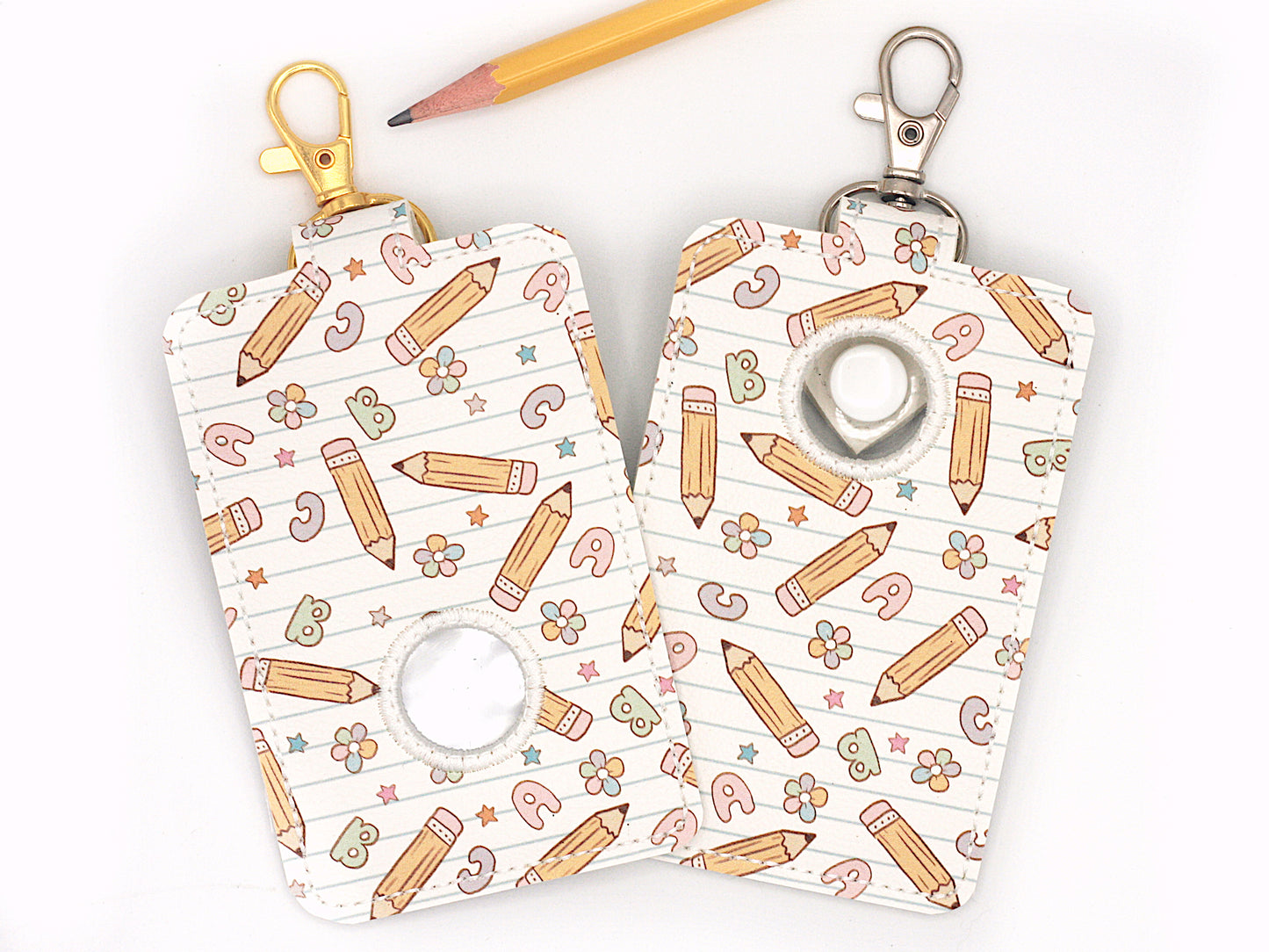 Pencils and Alphabet School Alarm Badge ID Card Holder