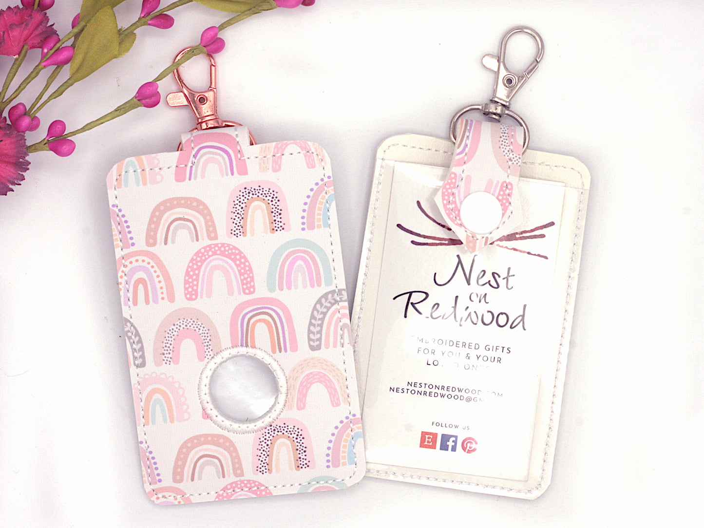 Pink Rainbow Alarm Badge ID Card Holder