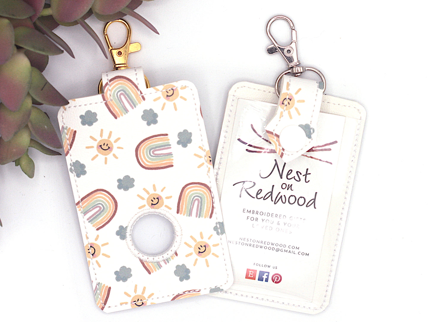 Rainbow with Clouds Alarm Badge ID Card Holder