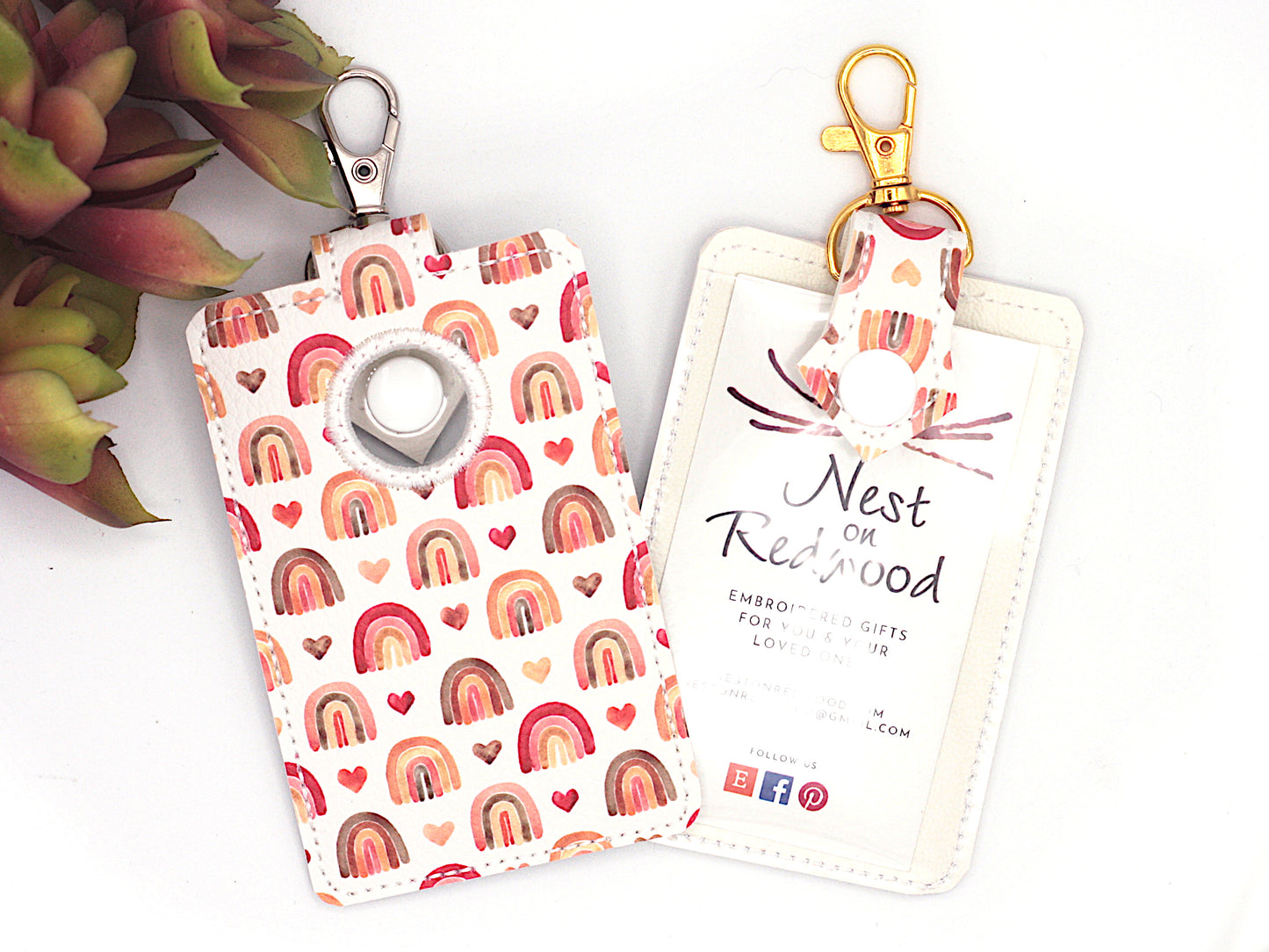Red Boho Rainbow Alarm Badge ID Card Holder