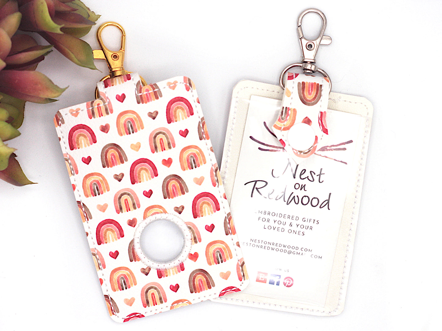 Red Boho Rainbow Alarm Badge ID Card Holder