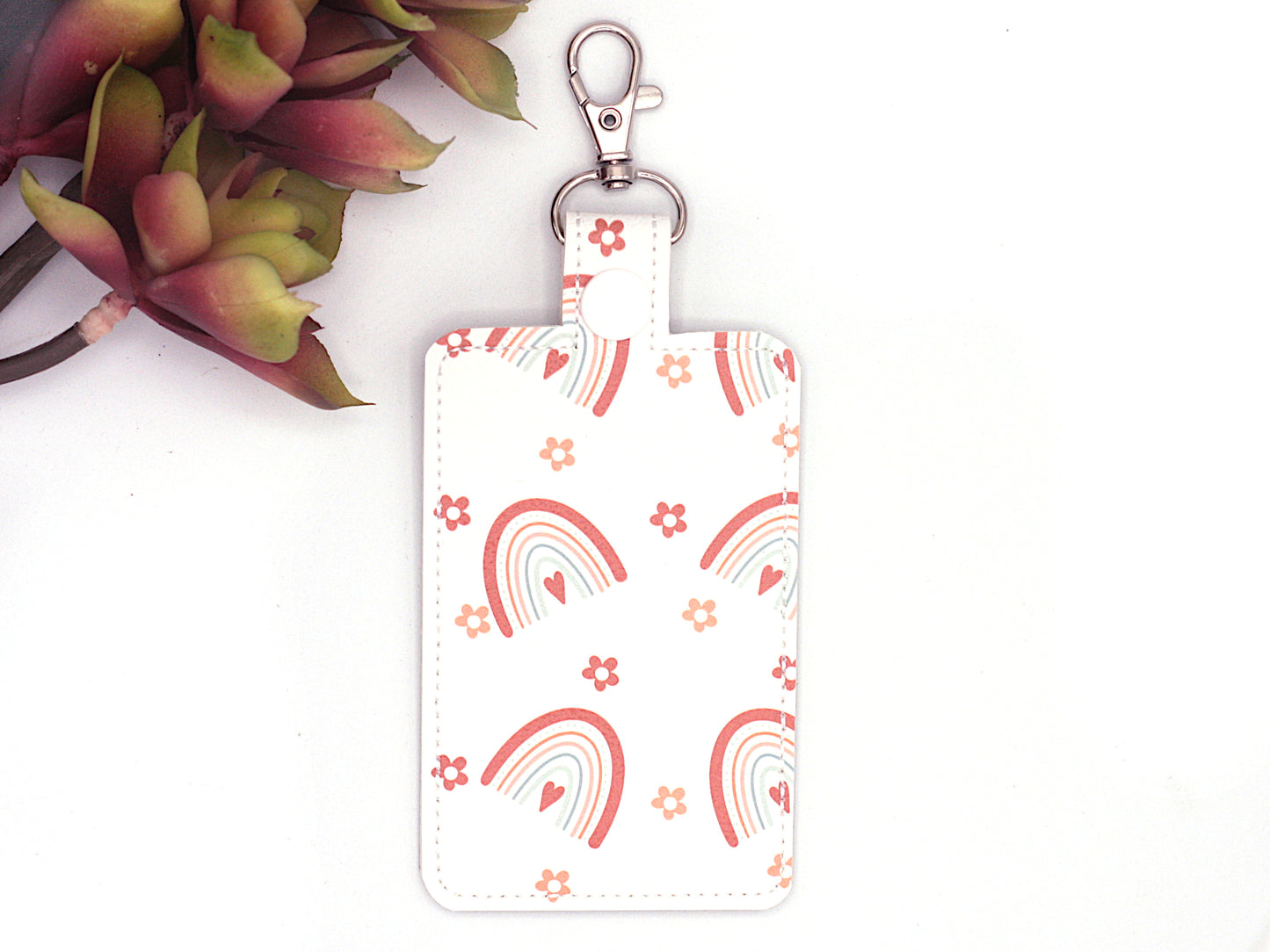 Pink Rainbows Vertical Badge ID Holder